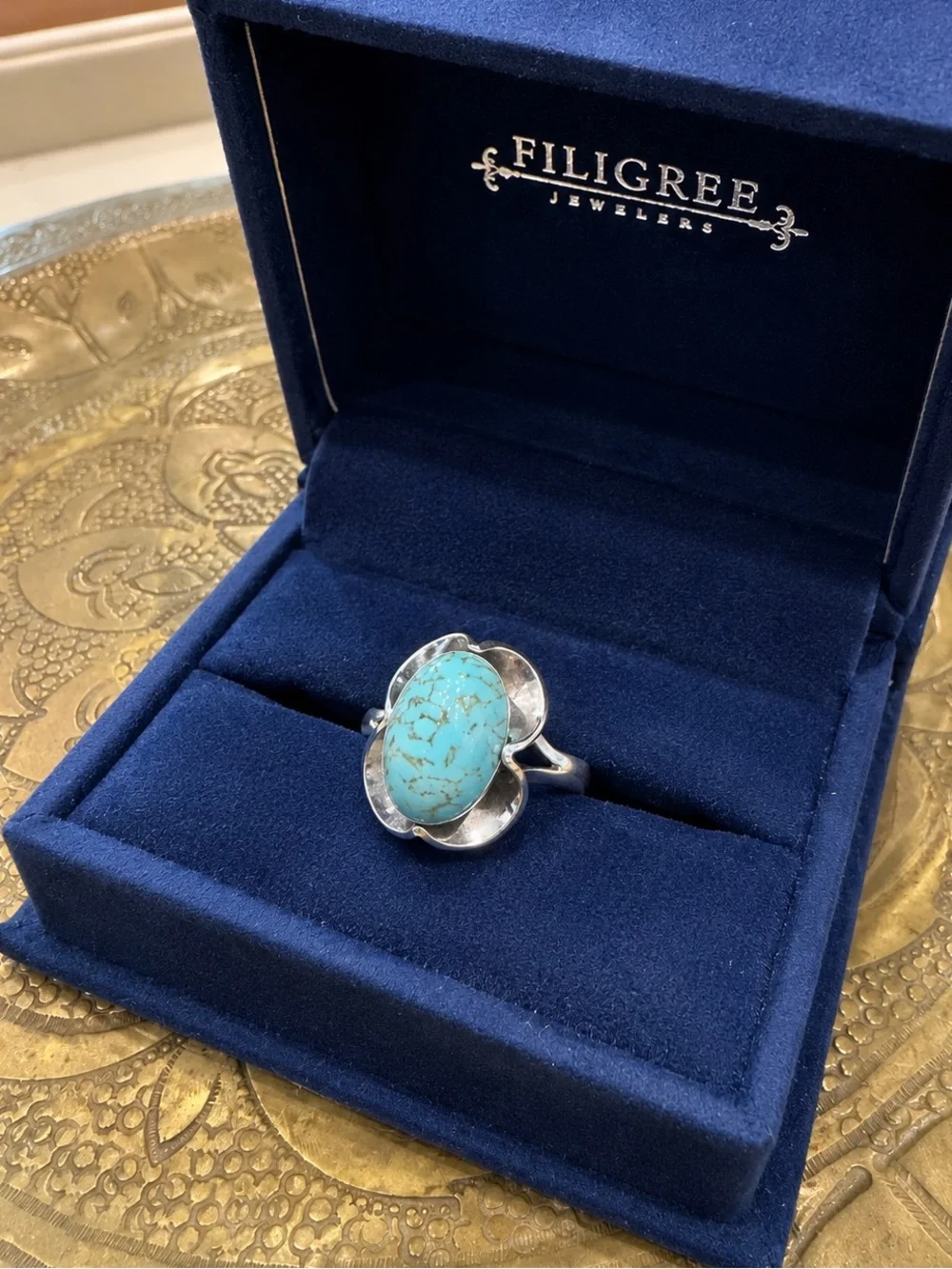 Vintage 925 Sterling Silver Turquoise Statement Ring Size 5.75 Oval Cabochon